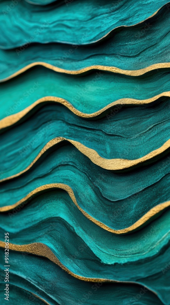 Poster dynamic green and gold waves create a striking abstract representation with textured layers