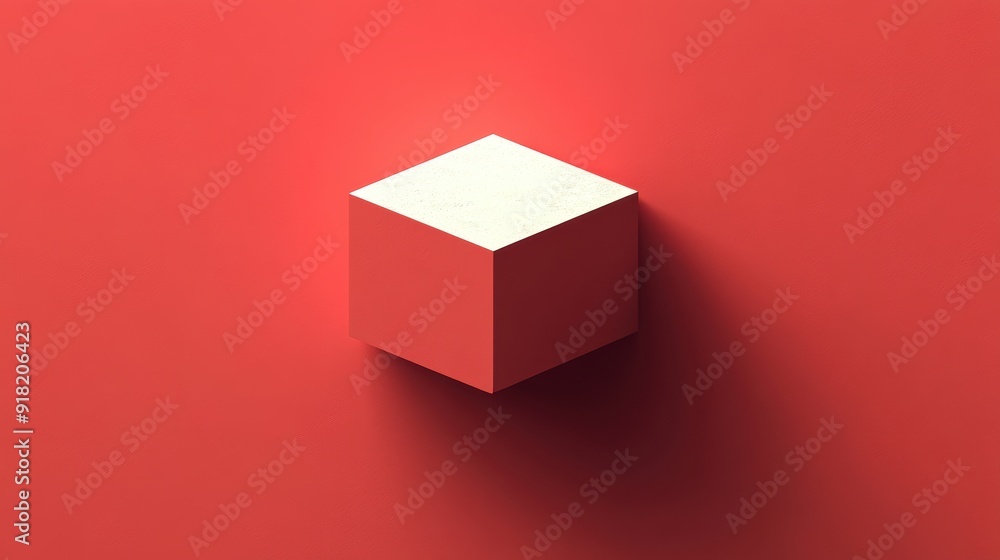 Sticker Minimalist Red Cube on Clean Background