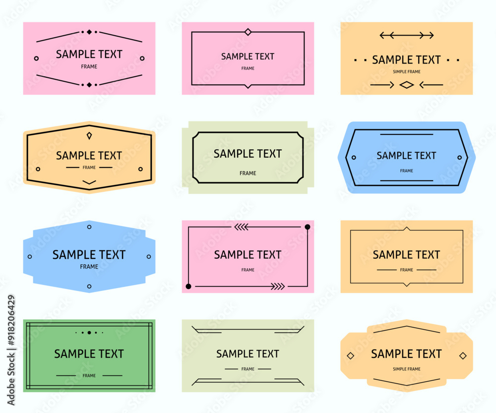 Poster simple and flat frame set with a variety of text boxes in different shapes and colors