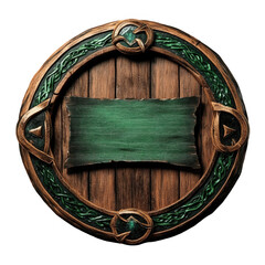 Fototapeta premium Wooden and Green Circular Emblem with Blank Banner