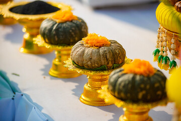 Food or vegetable or fruit offerings for the gods of Thailand culture.