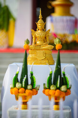 Ancient Thai Buddha statues for worship in Thai temples