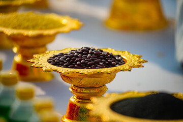 Food or vegetable or fruit offerings for the gods of Thailand culture.