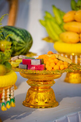 Food or vegetable or fruit offerings for the gods of Thailand culture.