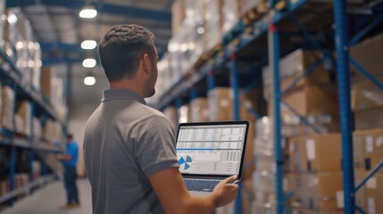 The warehouse manager with laptop