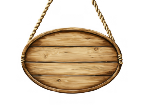 Rustic Wooden Oval Sign Hanging from Ropes