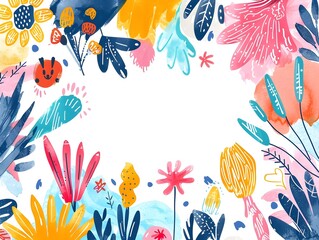 Fototapeta premium Whimsical and Playful Floral Frame Background with Doodle Like for Children s Content