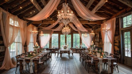 Rustic barn wedding with macrame backdrops and elegant floral decor