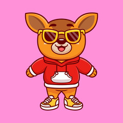 Cute baby deer wearing hoodie jacket and wearing glasses cartoon animal