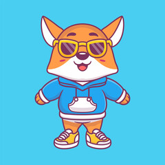 Cute fox wearing hoodie jacket and wearing glasses cartoon animal