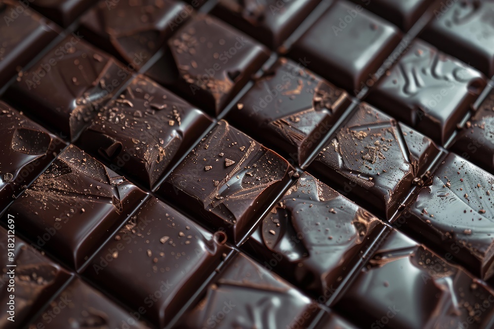 Aufkleber macro image showcasing the texture and shards on a rich dark chocolate bar