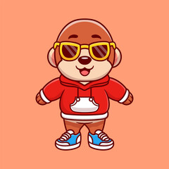 Cute monkey wearing hoodie jacket and wearing glasses cartoon animal