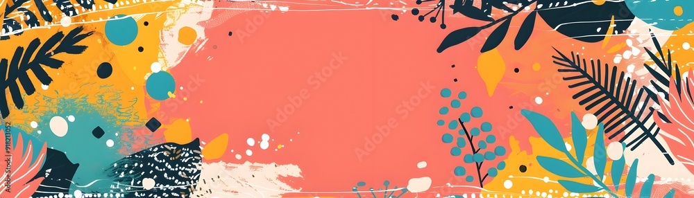 Poster bold and colorful playful doodle frame background concept with copy space for children s content