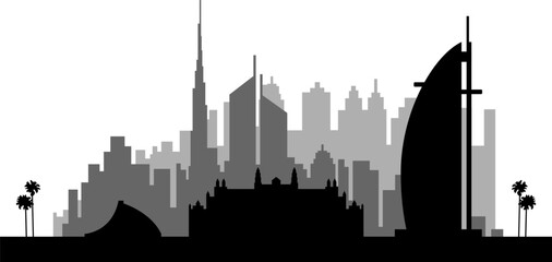 Obraz premium Black and white silhouette of Dubai city. United Arab Emirates. Vector illustration.