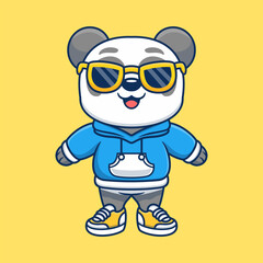 Cute panda wearing hoodie jacket and wearing glasses cartoon animal