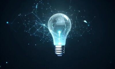 Creative light bulb abstract on glowing blue. generative ai