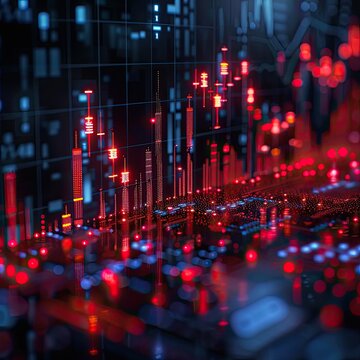 Abstract representation of a modern data visualization with glowing charts, graphs, and data points on a digital screen.