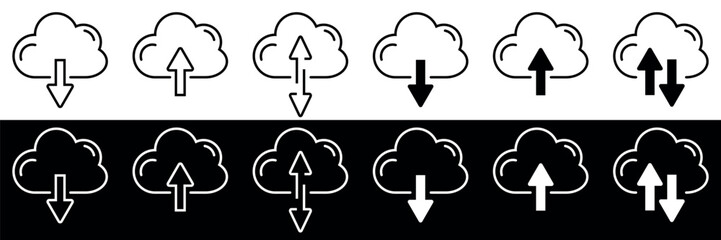 Collection of Cloud download icons. Upload download cloud sign. Web Upload symbol .Vector illustration isolated on white and black background.