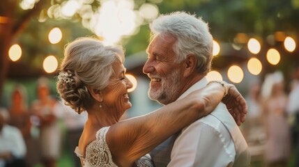 Smiling senior couple enjoying golden years in park, love and happiness shared outdoors