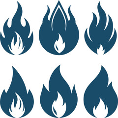 Fire icon set. Fire icon collection. Fire flame symbol. Bonfire silhouette logotype.