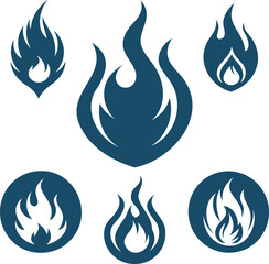 Fire icon set. Fire icon collection. Fire flame symbol. Bonfire silhouette logotype.