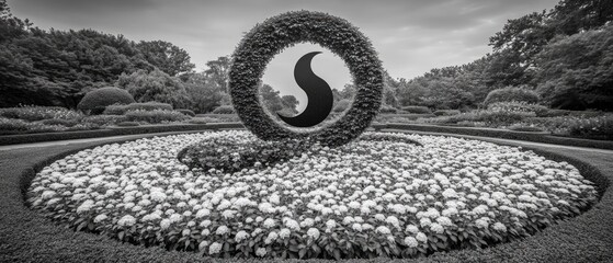 Naklejka premium Yin Yang Garden Balance Taoism Religion Spiritual Symbol - Generative AI