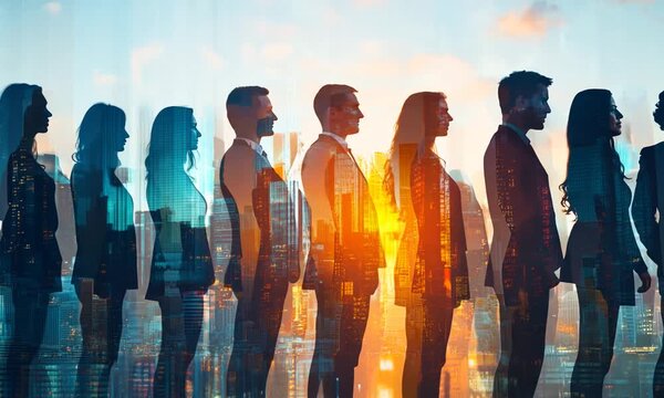 Silhouette of multinational people and modern society concept.