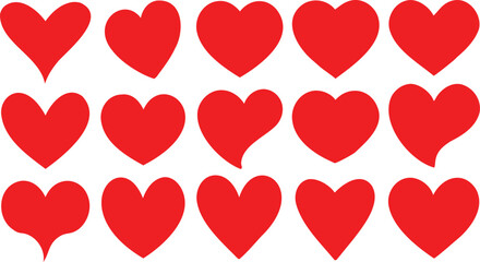 Red heart set. Set red shape heart icon, vector set heart shape, lovers on Valentine's day.
