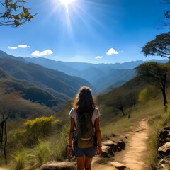 Naklejka premium woman walking in mountains