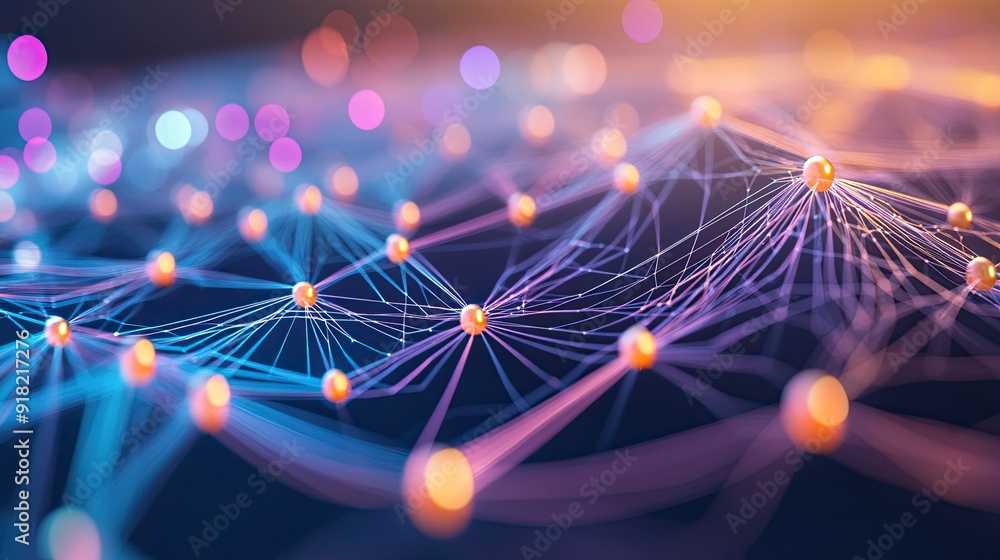 Aufkleber abstract depiction of digital connections, with lines and dots forming a network across the image.
