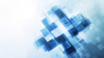 Abstract geometric medical cross shape design, blue and white, symbolizing medicine and science.