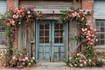 Rustic doorways decorated with vintage details for a charming wedding backdrop
