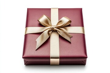 Red Gift Box with Gold Ribbon on Minimalist White Background