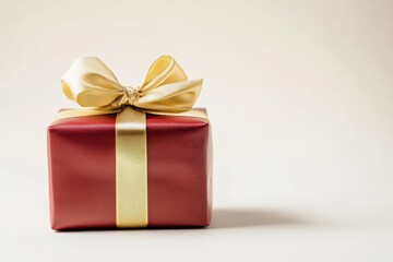 Obraz premium Red Gift Box with Gold Ribbon on Minimalist White Background