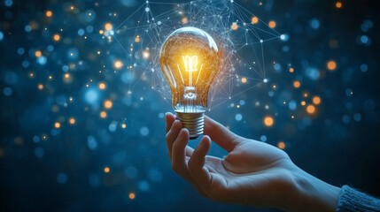 hand holding bulb with idea
