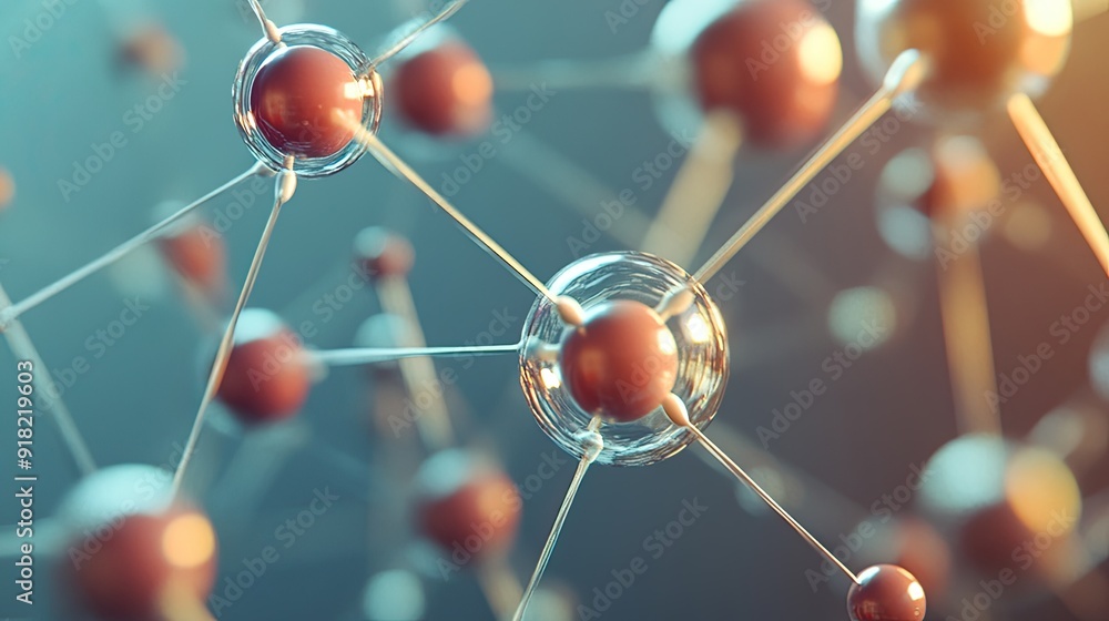 Aufkleber detailed view of an atom molecule model, with connected spheres and lines, emphasizing science.