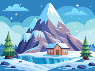 Winter Mountain, Cartoon Illustration