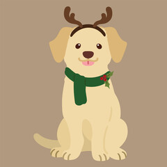 Simple and adorable Christmas illustration of Labrador Retriever sitting