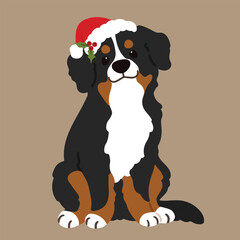 Simple and adorable Christmas illustration of Mountain Dog sitting