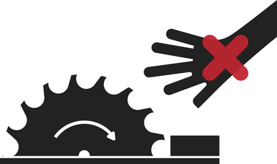 Isolated prohibition sign caution sharp rotation blade, always use guard cover after use safety machine label