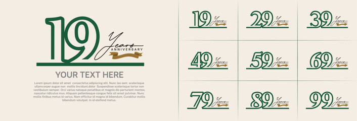 anniversary logotype set vector, green line color for special day celebration