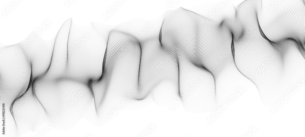 Poster abstract futuristic wave of black dots moving on a white background. big data. 3d renderings