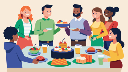 Office Potluck: A diverse array of homemade dishes brought by employees for a Labor Day potluck lunch.
