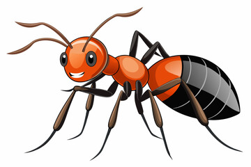 Cartoon Illustration of a Red Ant with Black Abdomen and Brown Legs