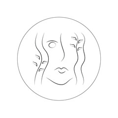 The icon of the silhouette of the girl's face, made with thin black lines. An illustration of a beautiful woman's face.
