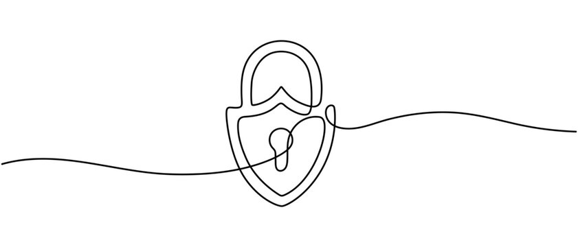 recommend clip art: Protection Continuous Line Illustration, Padlock in continuous line art drawing style. Portable lock with keyhole minimalist black linear sketch isolated on white background. Vector illustration.