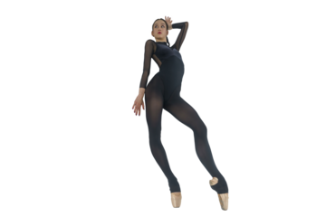 young ballerina in black leotard shows an eversion of the foot and flexibility leaning on the wall, a wide angle, young ballerina in a black leotard shows the eversion of her feet with her hands on he