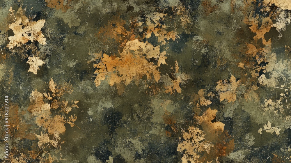 Poster abstract autumn leaves pattern - a seamless pattern featuring abstract fall leaves in shades of gold
