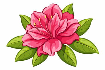 Obraz premium A Single Pink Flower with Green Leaves