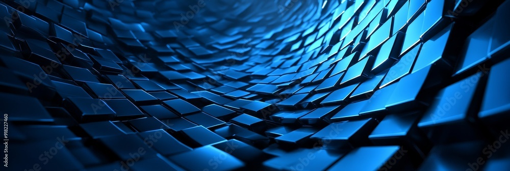 Poster abstract blue geometric pattern - 3d cubes background - abstract 3d background with a pattern of blu